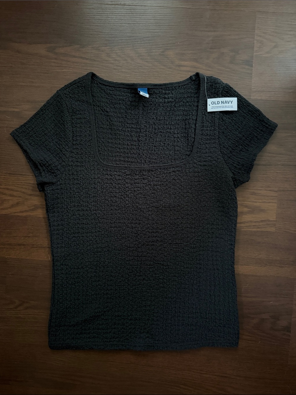 Old Navy Black Short-Sleeve Square Neck Textured Knit Top